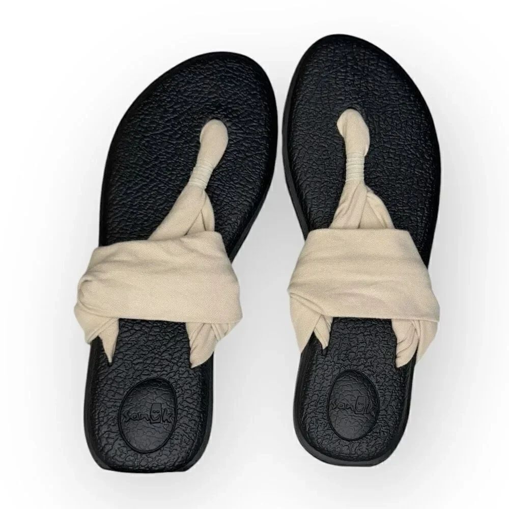NWOT Sanuk Womens Comfort Yoga Mat Sling Sandals Black Cream Size 10
